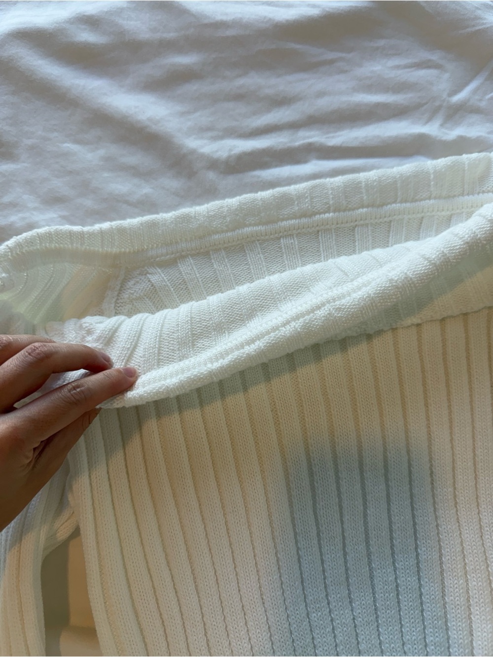 Off-Shoulder Ribbed Crop Sweater in Cream - Picture 3 of 4
